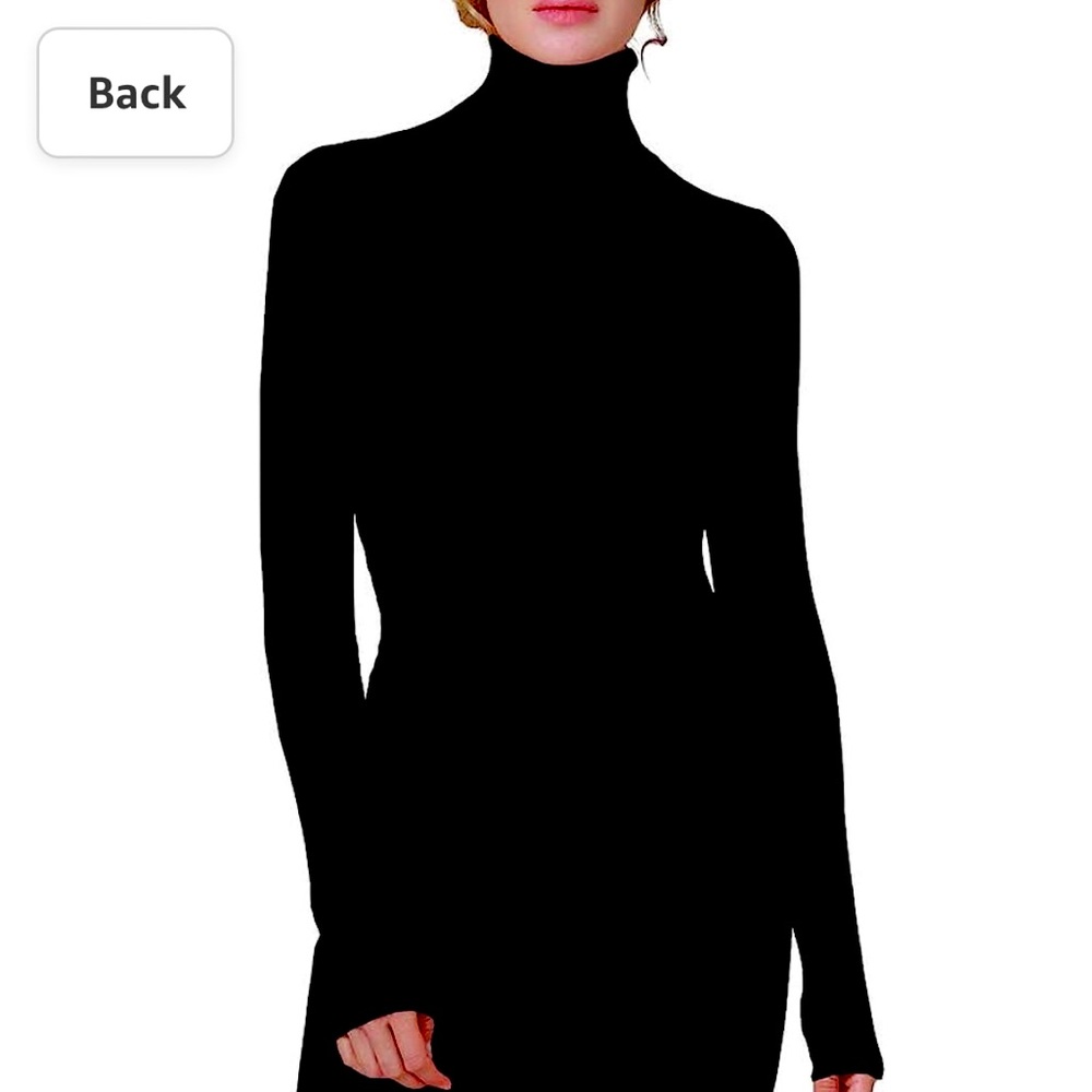 Black Knit Ribbed Turtleneck Midi Dress, Large